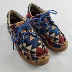 Twisted X Hooey Loper Shoe Kids 2 Blue Red Southwest Aztec Lace Up Moc Girl Boy